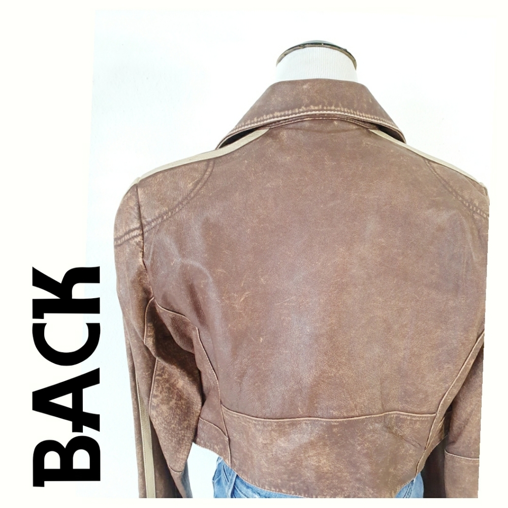 Genuine Leather Brown Cropped Jacket - Picture 8 of 15